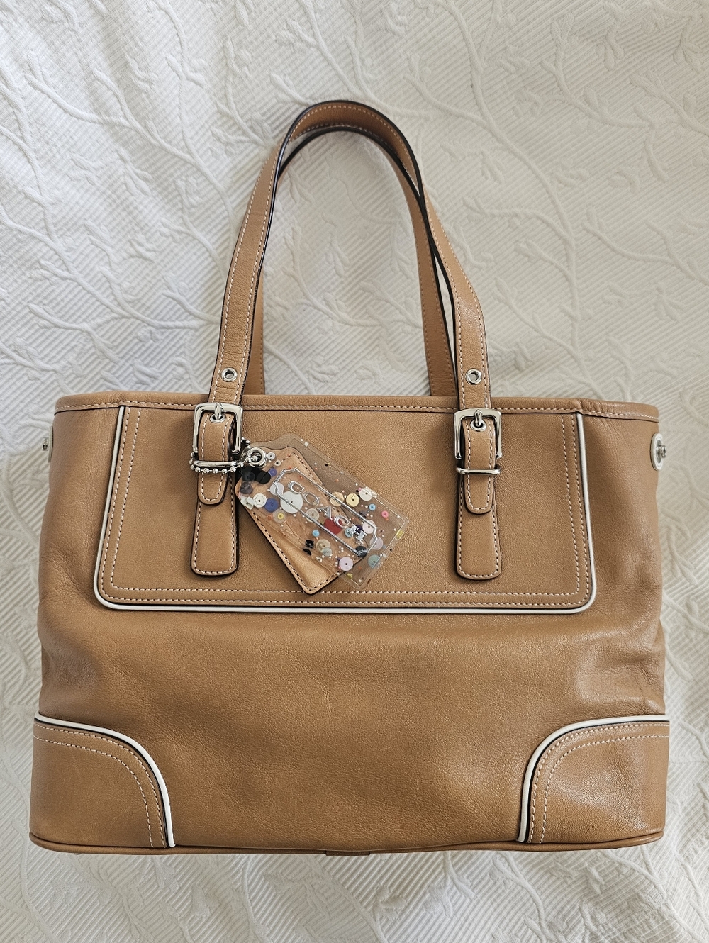 Vintage Coach Hamptons Small Carryall Satchel 9605 (Tan/White Trim)